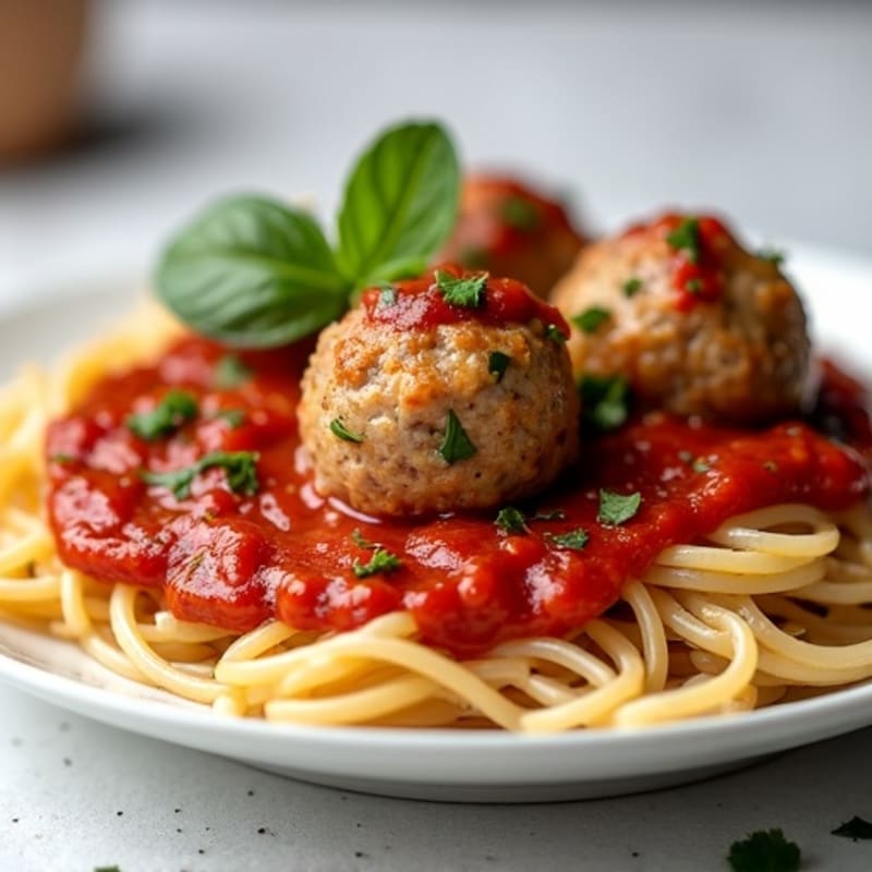 Baked Lean Turkey Meatballs with Whole Wheat Spaghetti and Fresh Herb Marinara