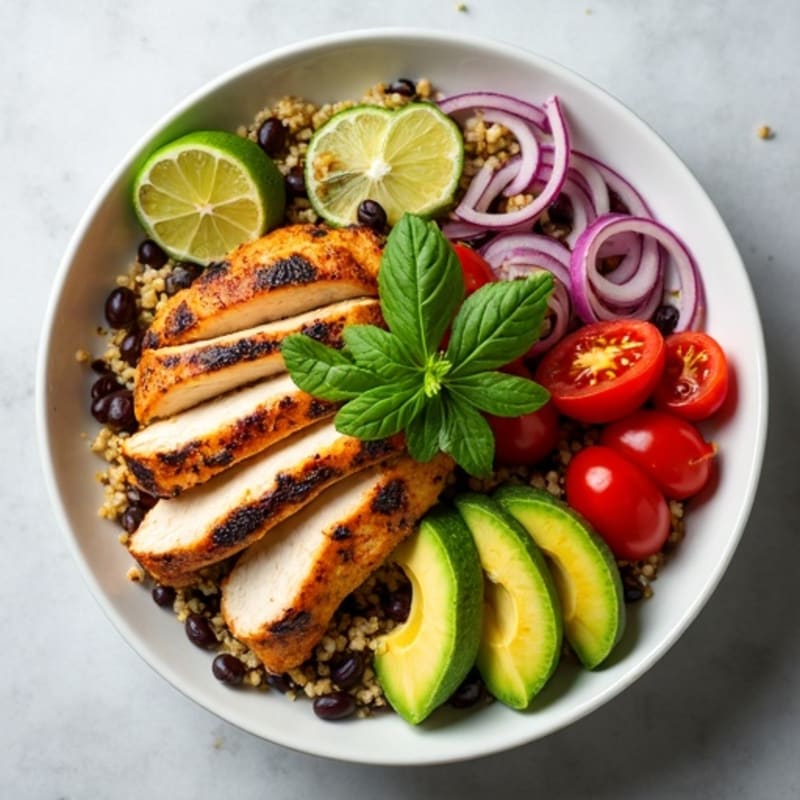 Fresh Quinoa and Black Bean Salad with Grilled Chicken