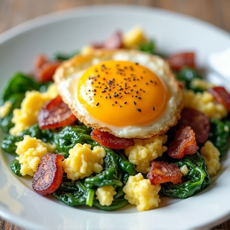 Cottage Cheese Scramble with Spinach and Turkey Bacon