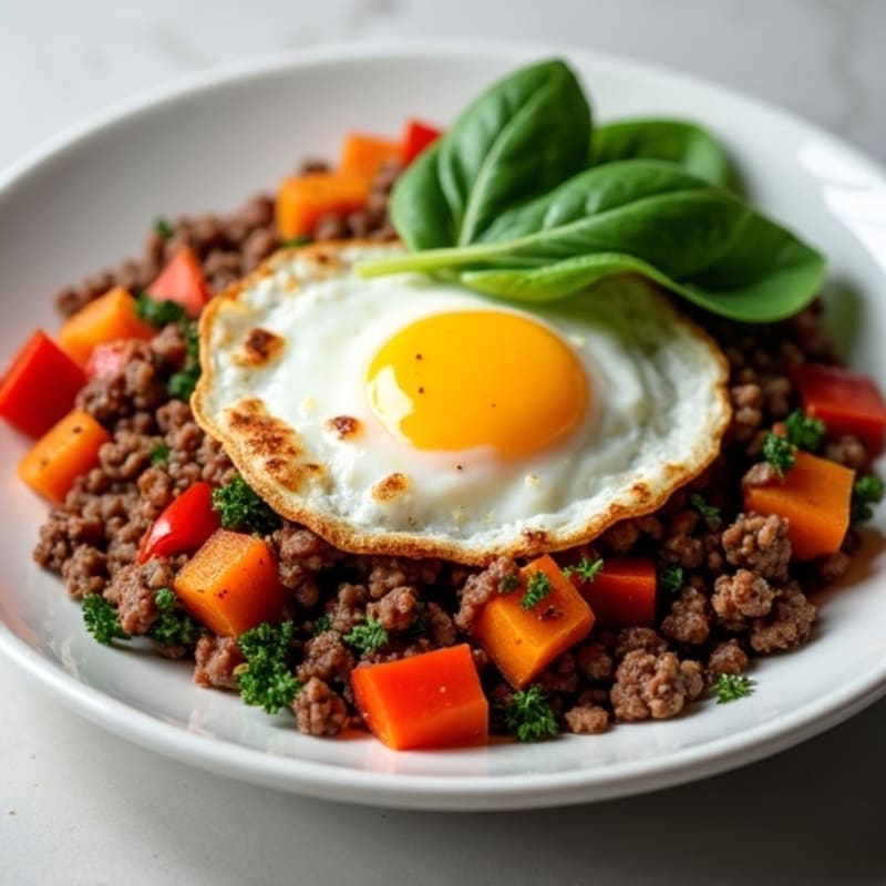 Ground Beef and Roasted Sweet Potato Hash