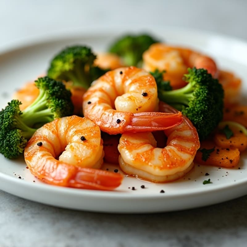 Seared Shrimp with Roasted Broccoli and Sweet Potato