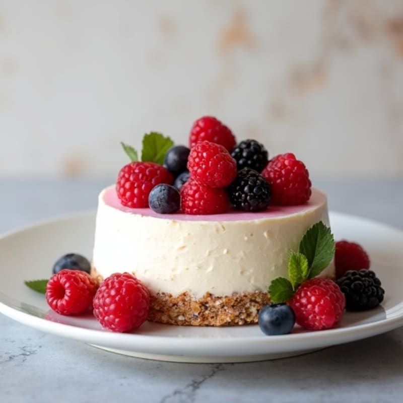 Greek Yogurt Protein Cheesecake with Mixed Berries