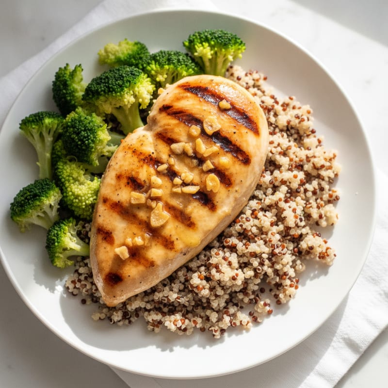 Grilled Chicken Breast with Quinoa and Steamed Broccoli