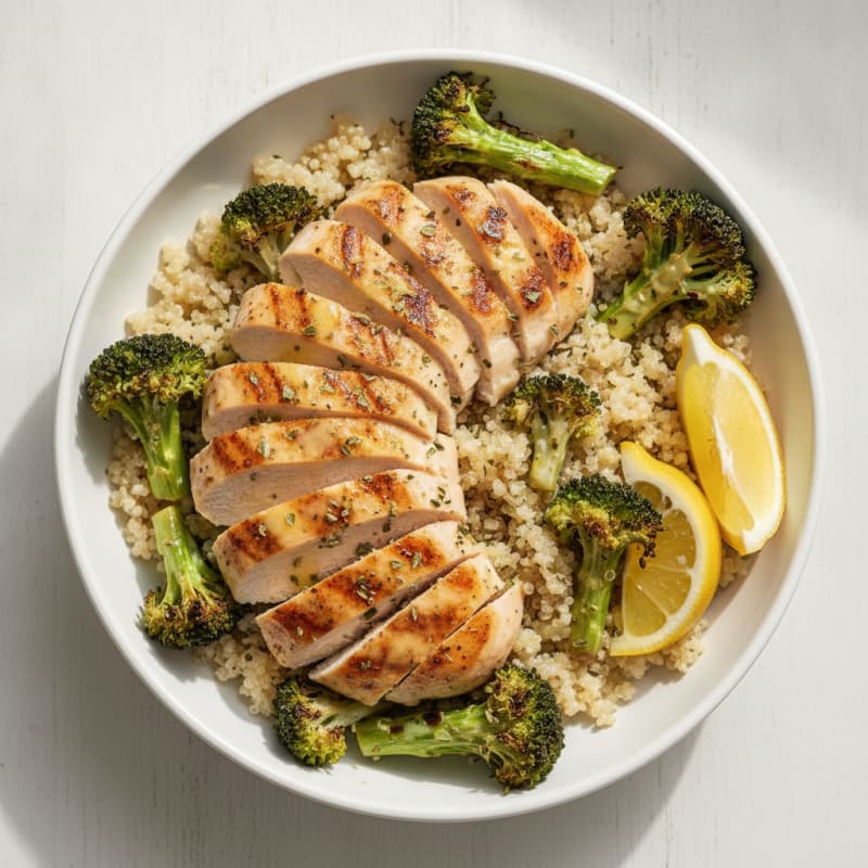 Grilled Chicken Quinoa Bowl with Roasted Broccoli