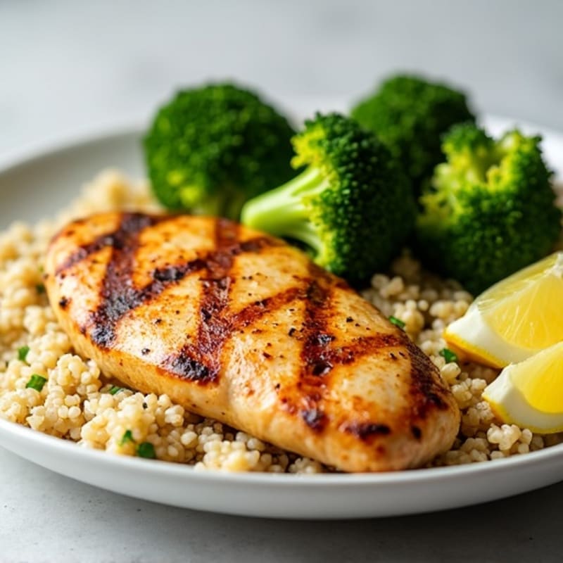Grilled Chicken Breast with Quinoa and Roasted Broccoli