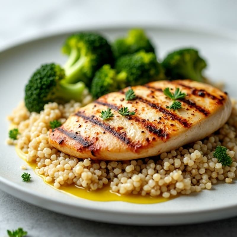 Grilled Chicken Breast with Quinoa and Roasted Broccoli