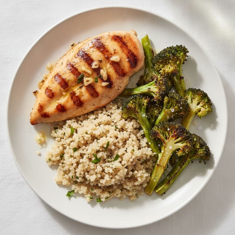 Grilled Chicken Breast with Quinoa and Roasted Broccoli