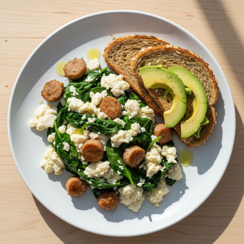 Egg White and Spinach Scramble with Turkey Sausage