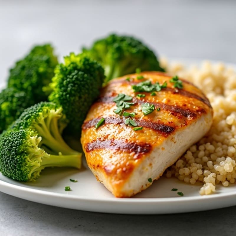 Grilled Chicken Breast with Steamed Broccoli and Quinoa