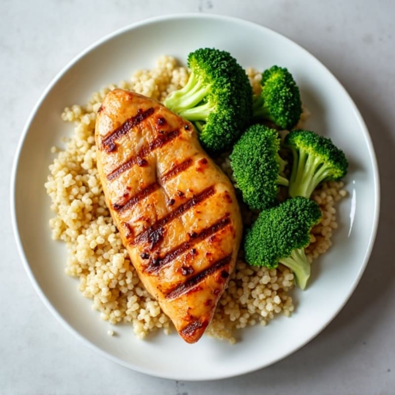 Grilled Chicken Breast with Quinoa and Steamed Broccoli