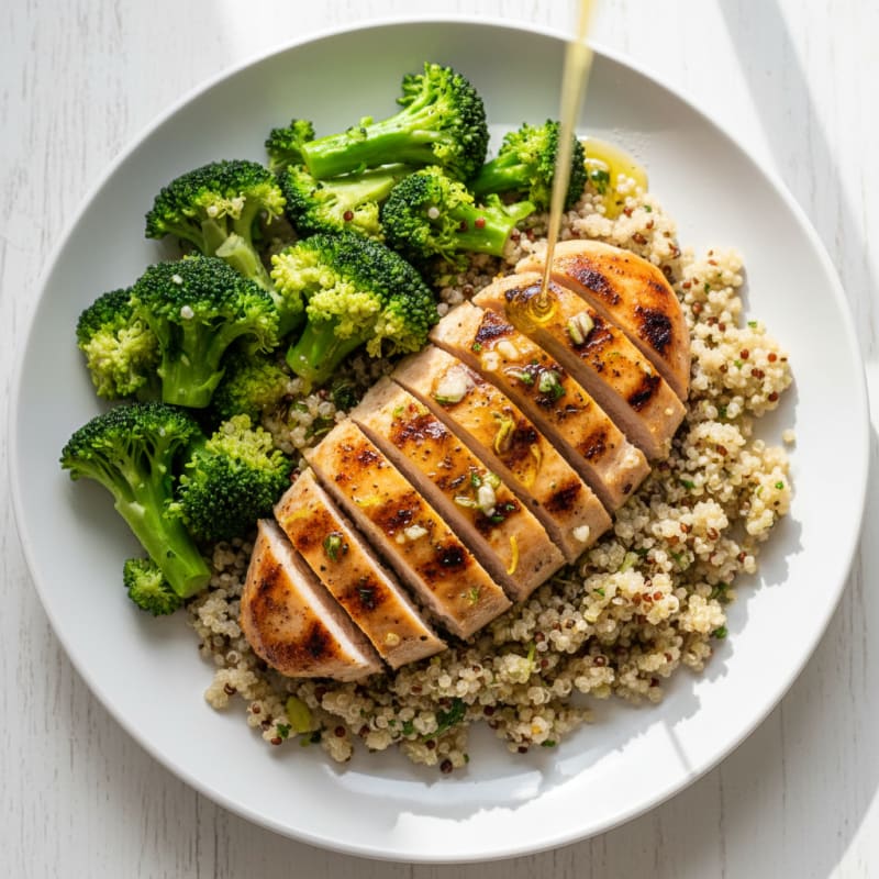 Grilled Chicken Breast with Quinoa and Steamed Broccoli
