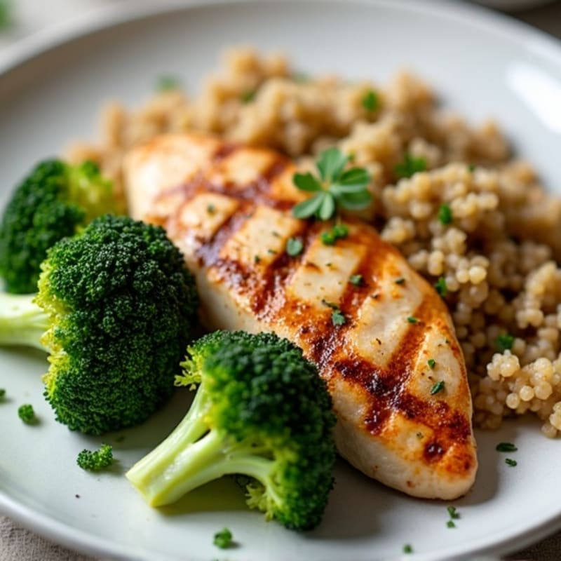 Grilled Chicken Breast with Roasted Broccoli and Quinoa