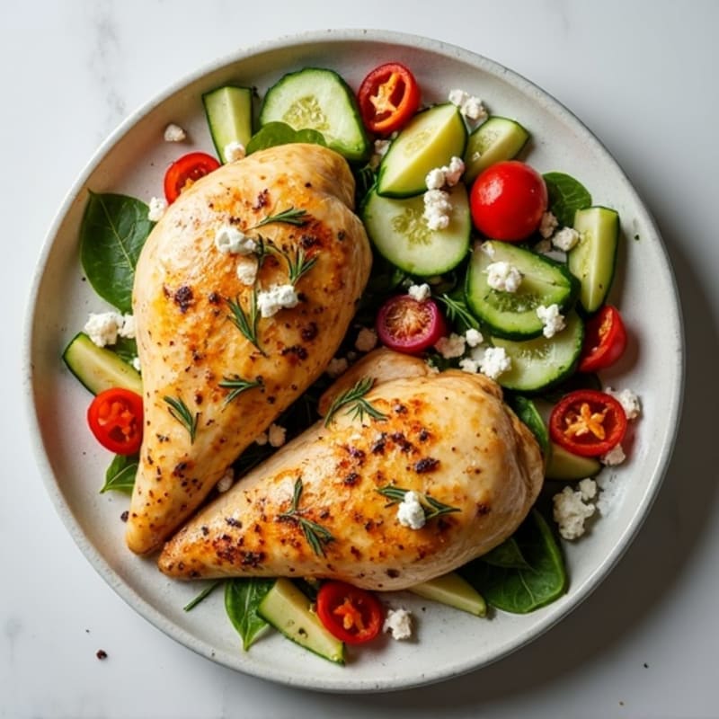 Lemon-Herb Roasted Chicken with Feta and Crunchy Vegetable Salad