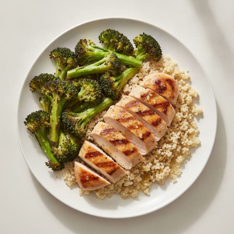 Grilled Chicken Breast with Roasted Broccoli and Quinoa