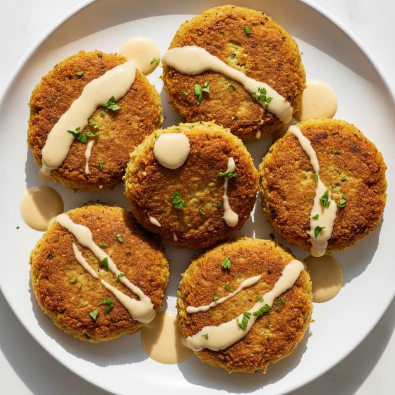 Crispy Turkey-Chickpea Falafel with Lemon-Tahini Drizzle