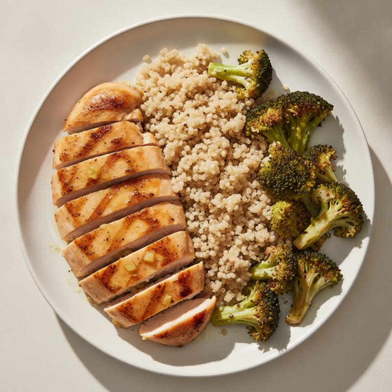 Grilled Chicken Breast with Quinoa and Roasted Broccoli