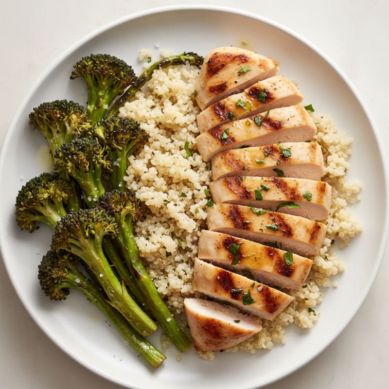 Grilled Chicken Breast with Quinoa and Roasted Broccoli