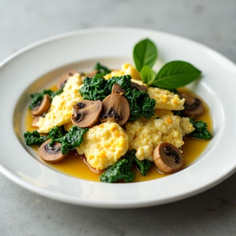 Egg White and Spinach Scramble with Cottage Cheese and Sautéed Mushrooms