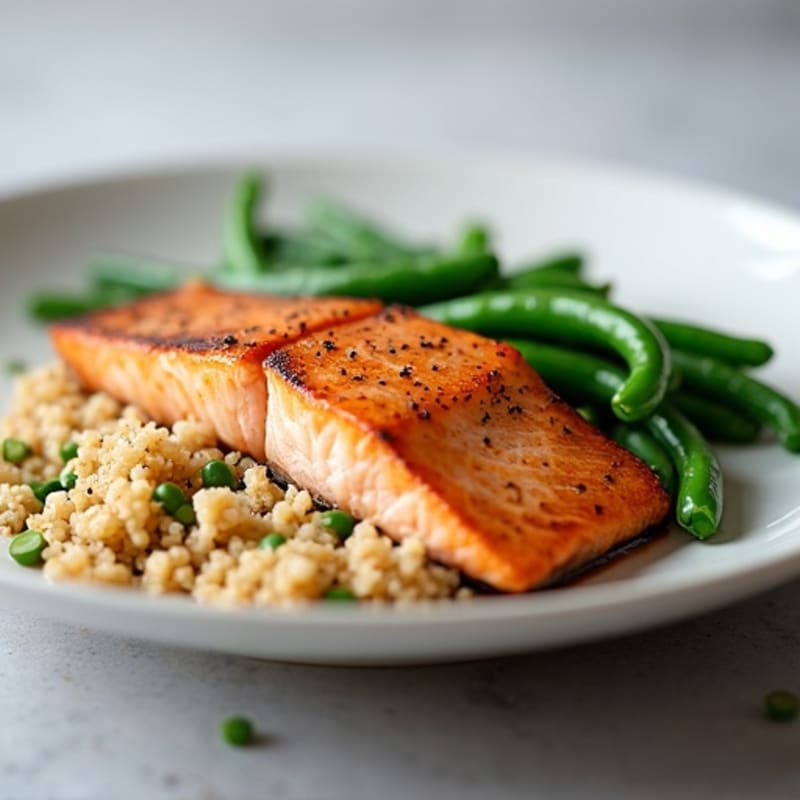 Seared Salmon with Steamed Green Beans and Quinoa