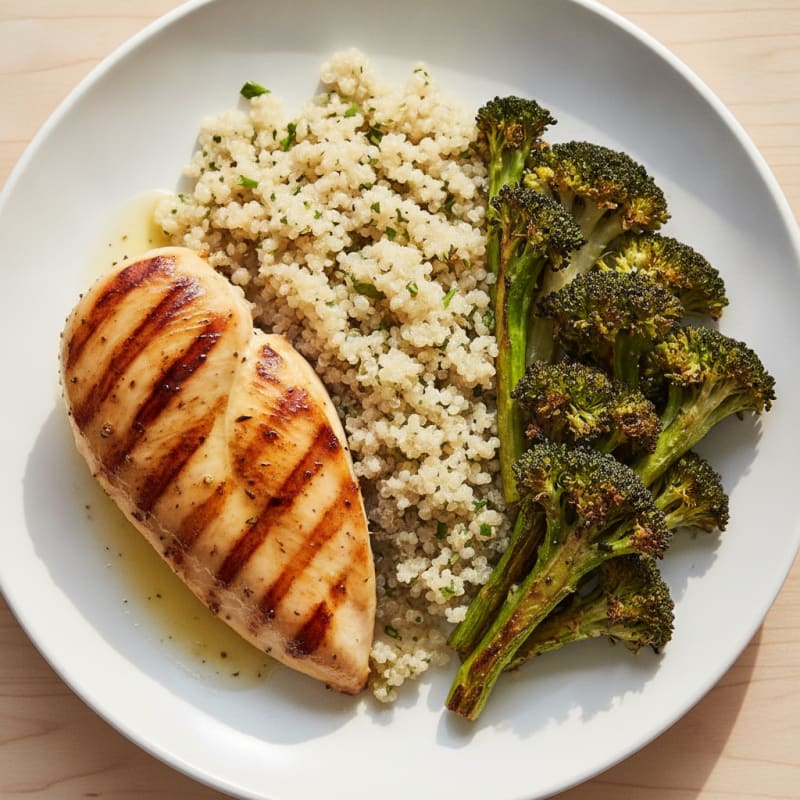 Grilled Chicken Breast with Quinoa and Roasted Broccoli