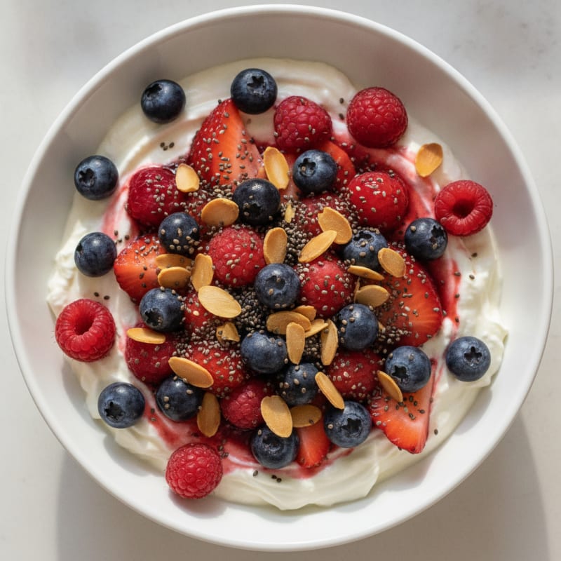 Greek Yogurt Protein Pudding with Mixed Berries