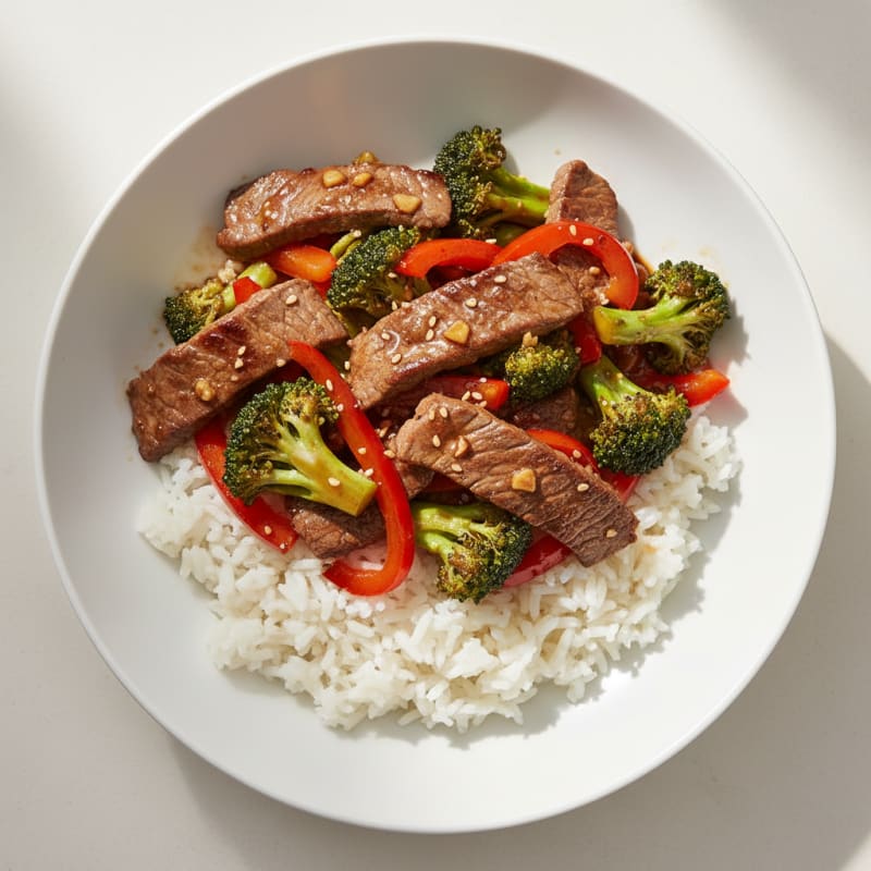 Lean Beef Stir-Fry with Rice and Mixed Vegetables