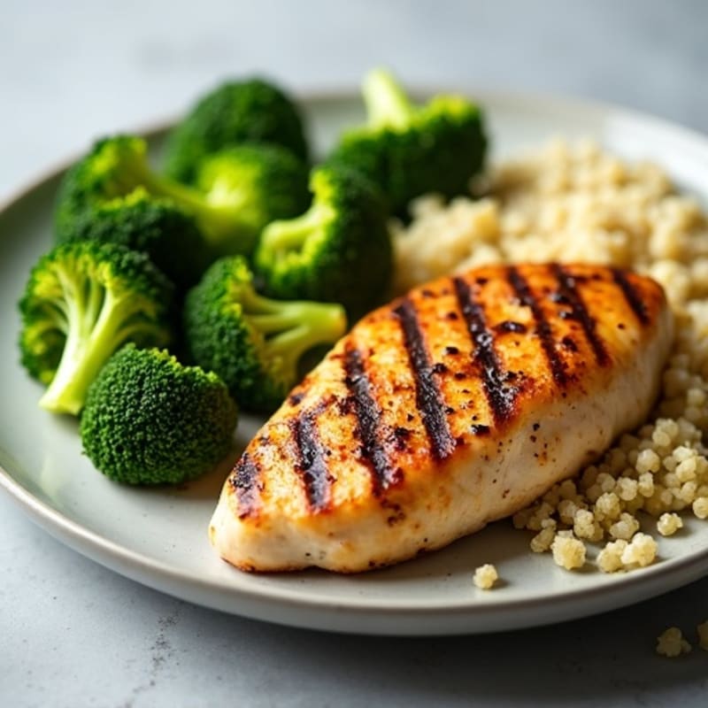 Grilled Chicken Breast with Quinoa and Steamed Broccoli