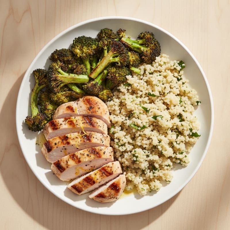 Grilled Turkey Breast with Roasted Broccoli and Quinoa