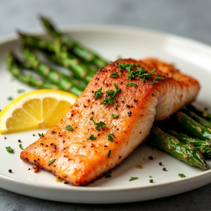Crispy Pan-Seared Salmon with Lemon-Garlic Roasted Asparagus