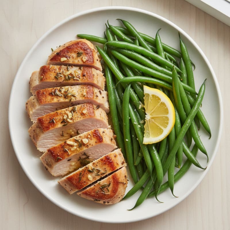 Seared Turkey Breast with Steamed Green Beans