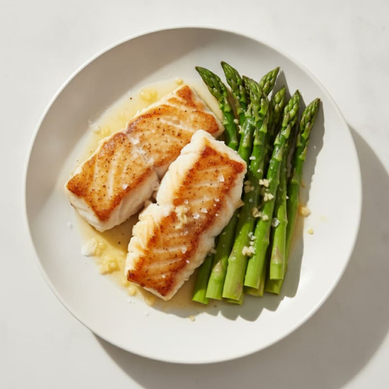 Seared Cod with Steamed Asparagus