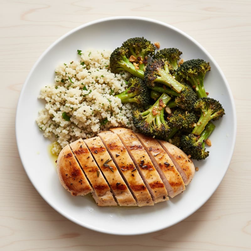 Grilled Chicken Breast with Roasted Broccoli and Quinoa