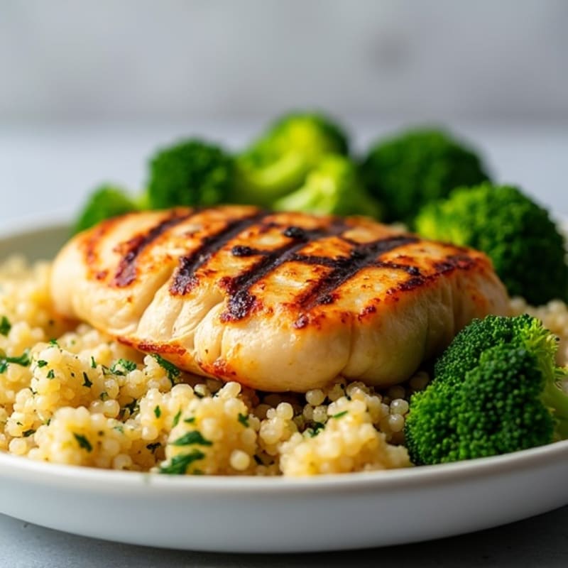 Grilled Chicken Breast with Quinoa and Steamed Broccoli