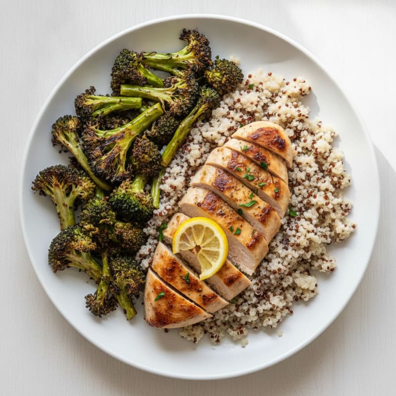 Grilled Chicken Breast with Quinoa and Roasted Broccoli