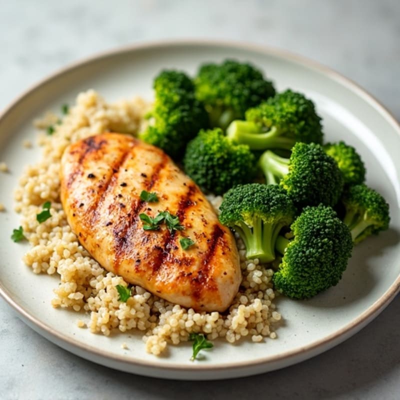 Grilled Chicken Breast with Quinoa and Steamed Broccoli