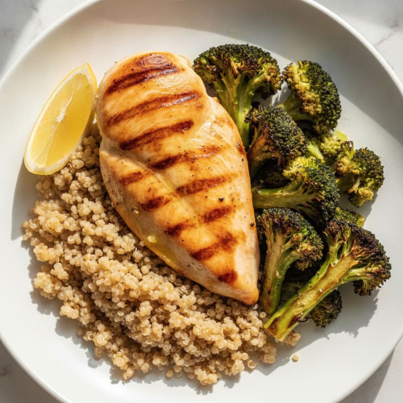Grilled Chicken Breast with Quinoa and Roasted Broccoli