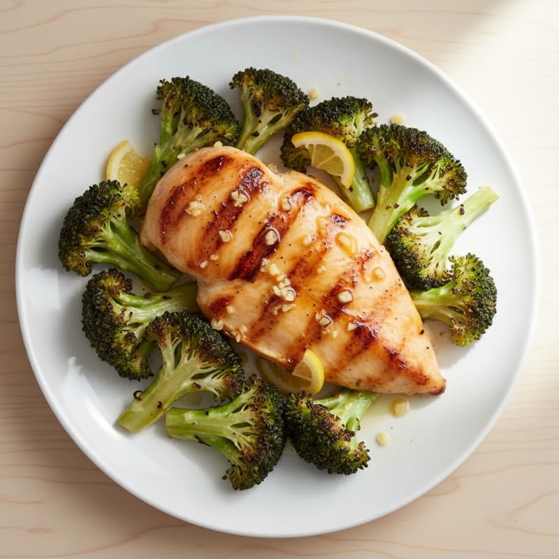Grilled Lemon-Garlic Chicken Breast with Roasted Broccoli