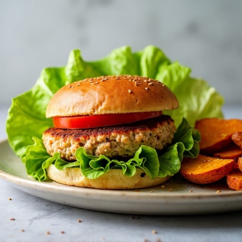 Lean Turkey Burger with Crispy Baked Sweet Potato Wedges