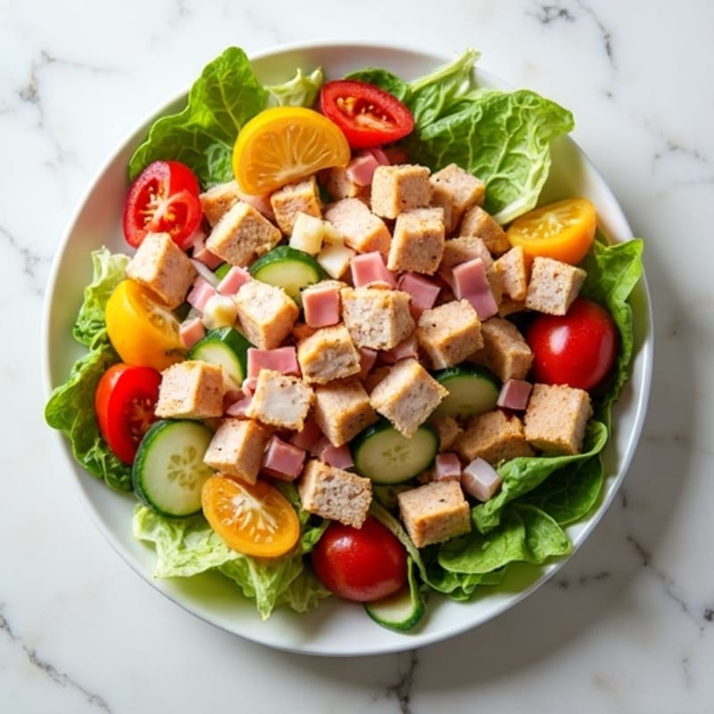 Chopped Lean Turkey and Ham Salad with Fresh Vegetables and Zesty Vinaigrette
