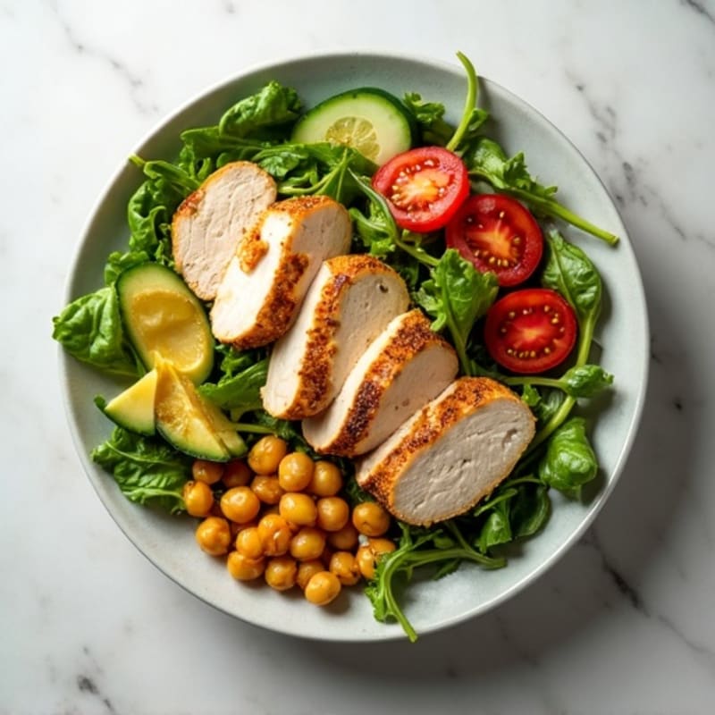 Grilled Turkey Breast Salad with Chickpeas and Mixed Greens
