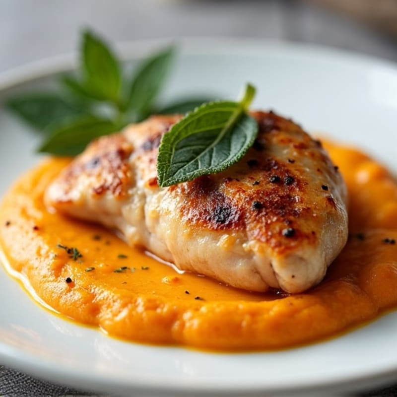 Chicken with Creamy Sweet Potato Puree and Crispy Sage