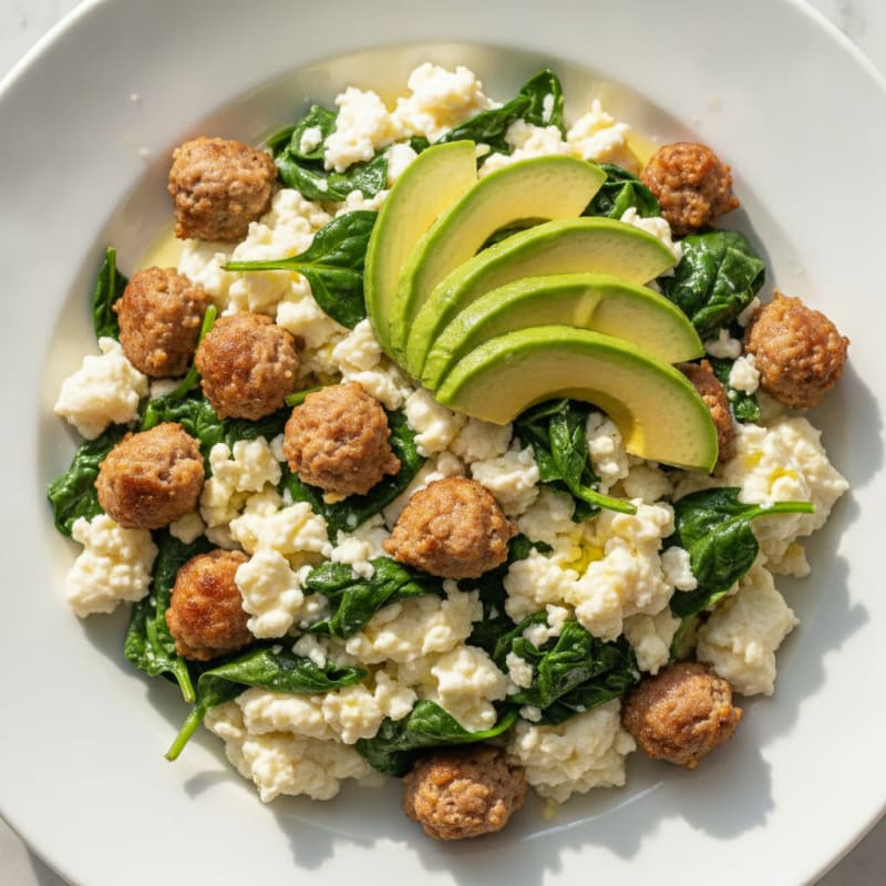 Egg White and Spinach Scramble with Turkey Sausage