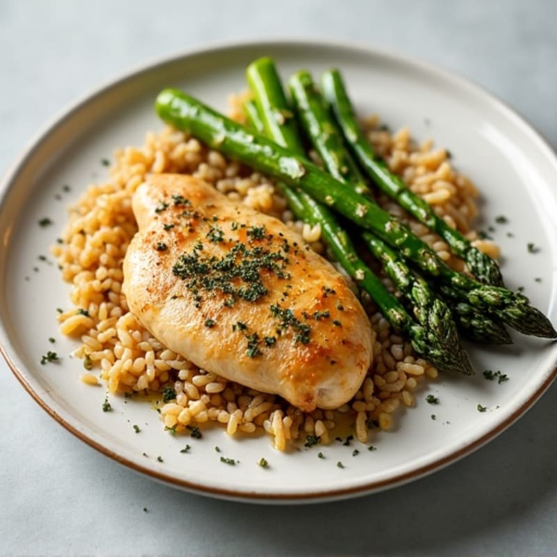 Herb-Roasted Chicken with Brown Rice and Roasted Asparagus
