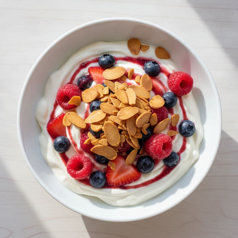 Greek Yogurt Protein Parfait with Mixed Berries and Almonds