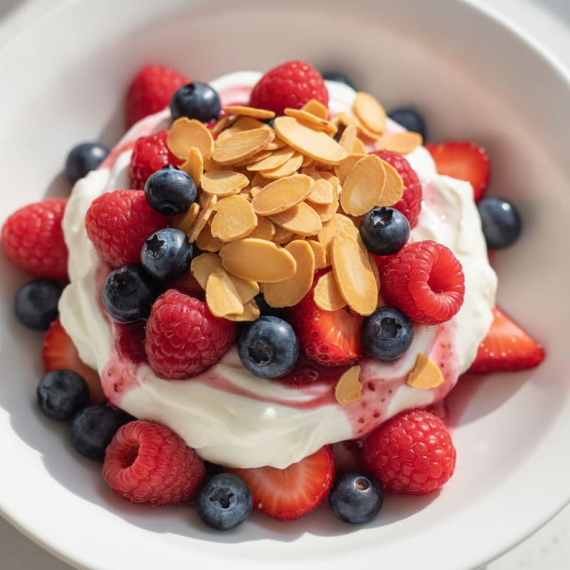 Greek Yogurt Protein Parfait with Mixed Berries and Almonds