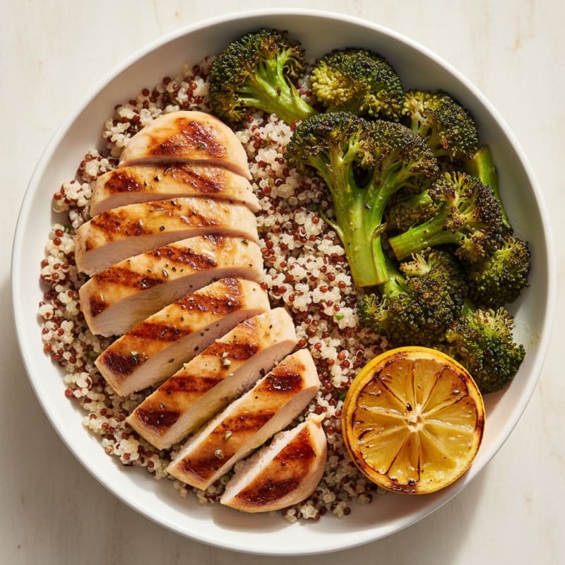 Grilled Chicken and Quinoa Bowl with Roasted Broccoli