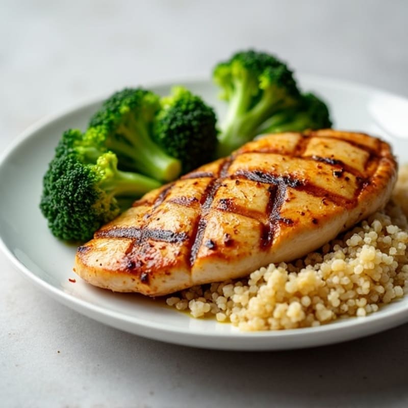 Grilled Chicken Breast with Roasted Broccoli and Quinoa