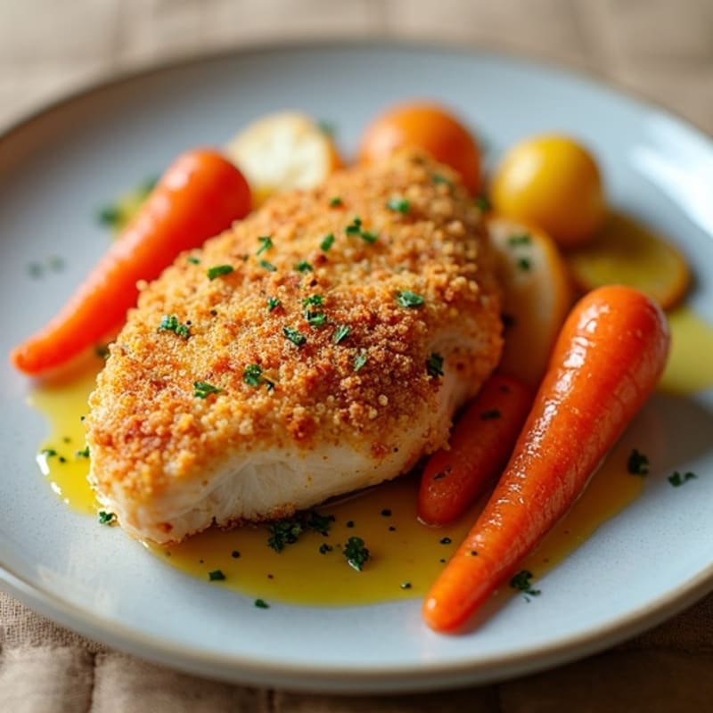 Crispy Baked Buttermilk Chicken with Roasted Root Vegetables