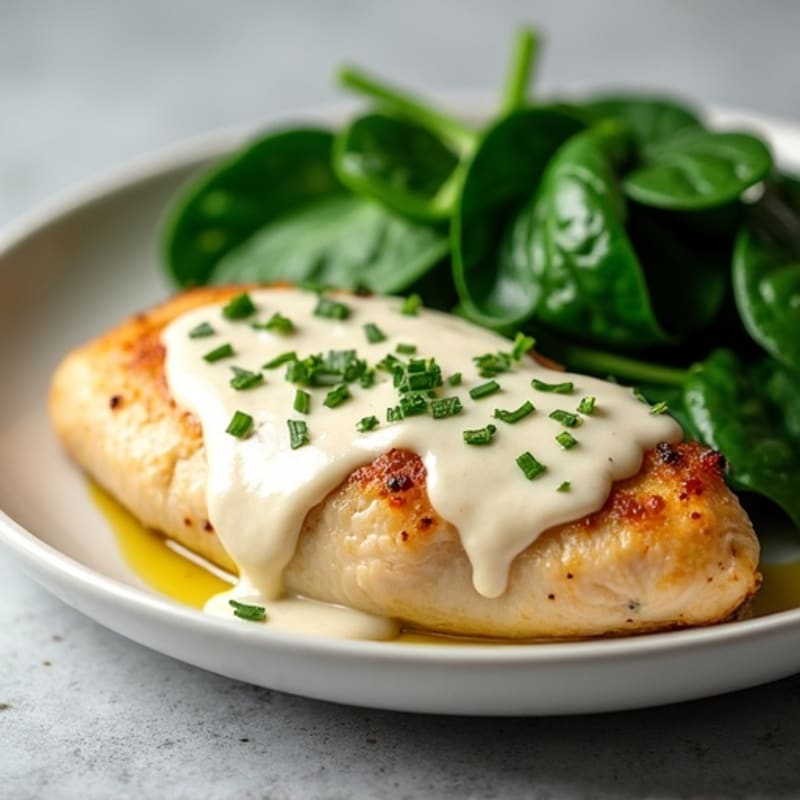 Creamy Garlic Chicken with Sautéed Spinach