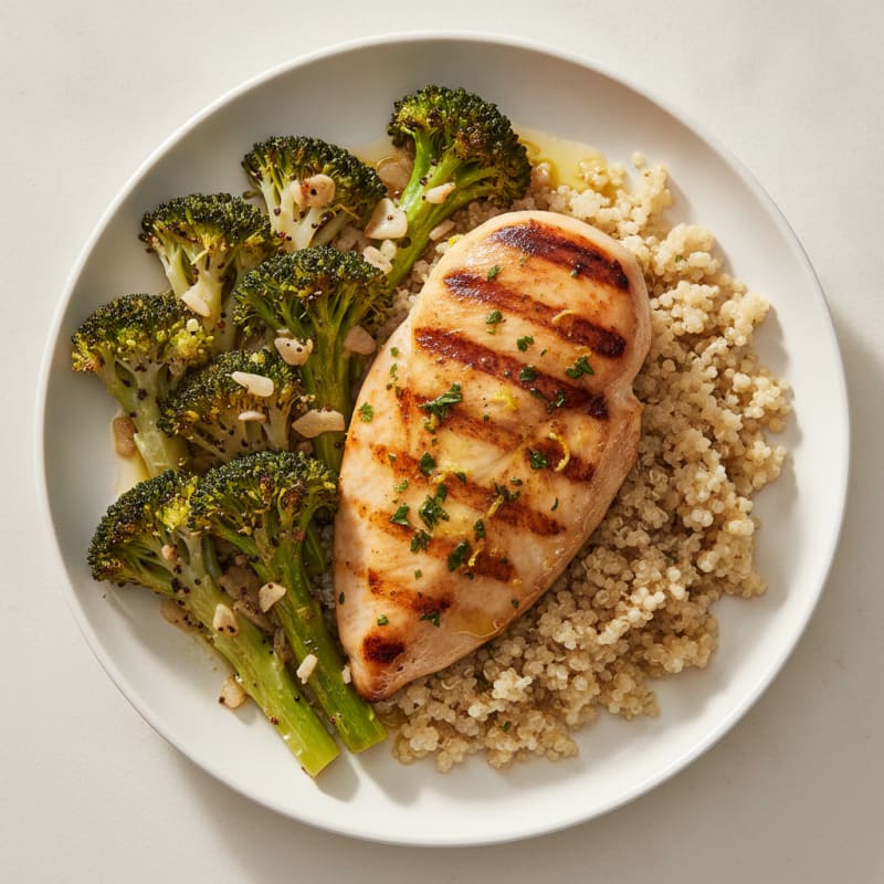 Grilled Chicken Breast with Quinoa and Roasted Broccoli